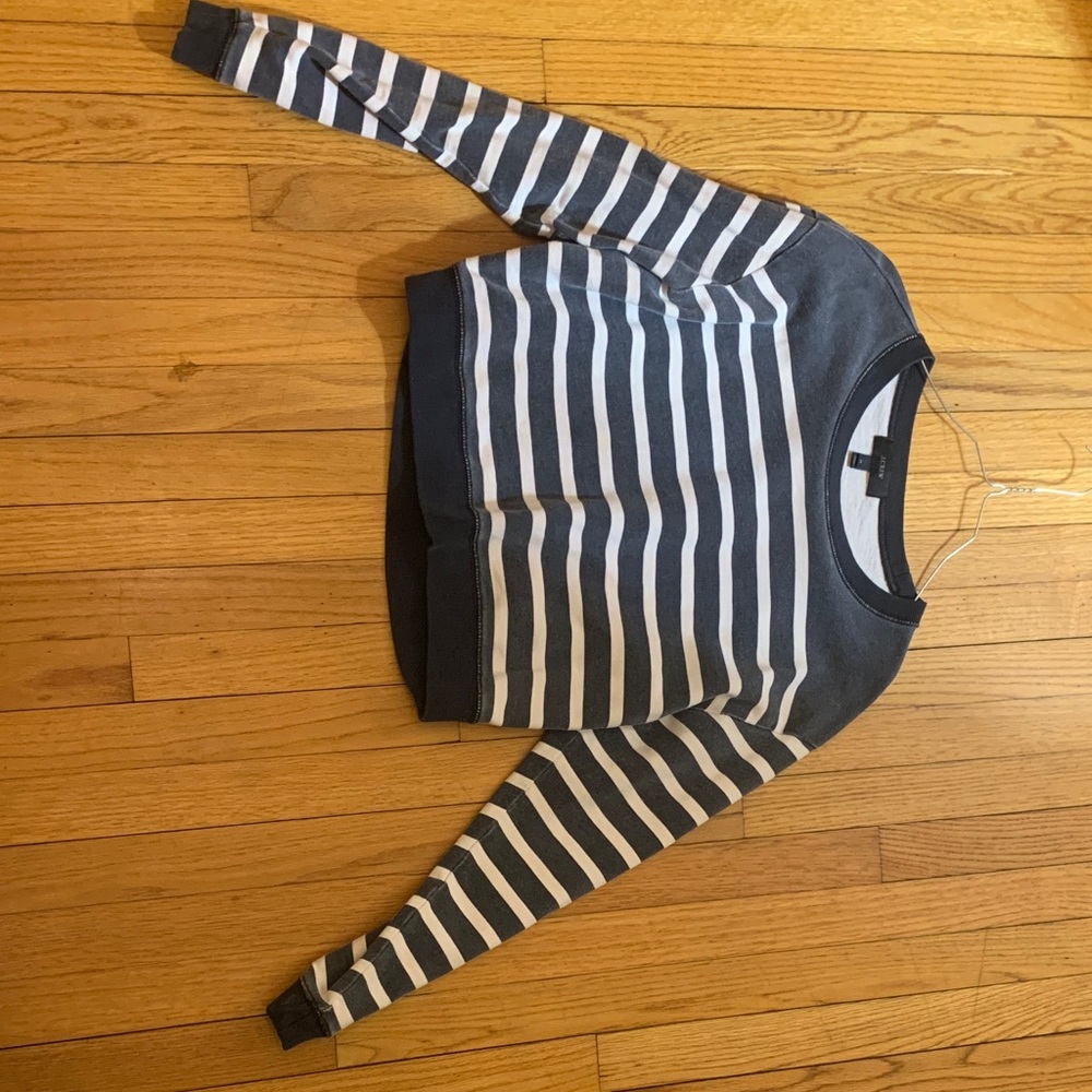 J. Crew Navy and White Striped Crew Neck Sweater
